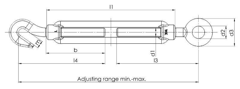 Seilwerk STANKE M14 Tendeur à lanterne Crochet-Crochet en acier galvanisé  140 mm Tendeur à cage pour les câbles d’acier